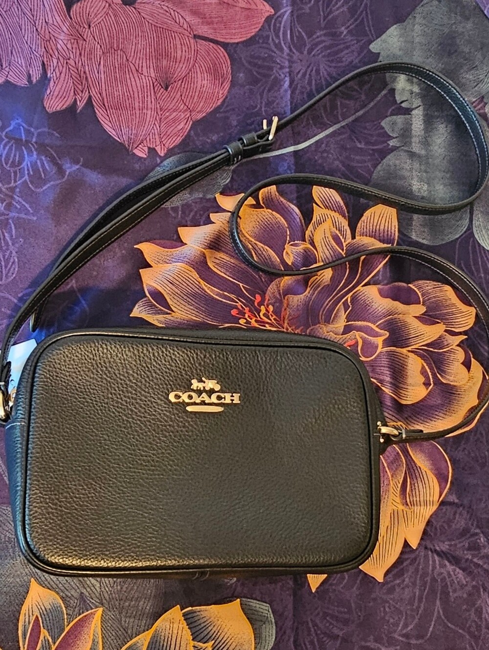 Large Coach Signature Jamie Camera Bag Pebbled Black Leather Crossbody NWT